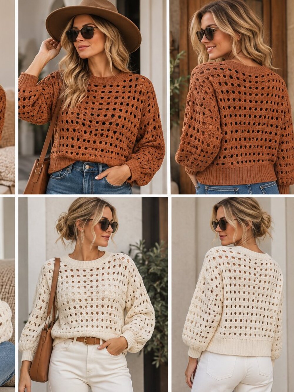 Two Savvi Sweaters Open-Knit Scoop Neck